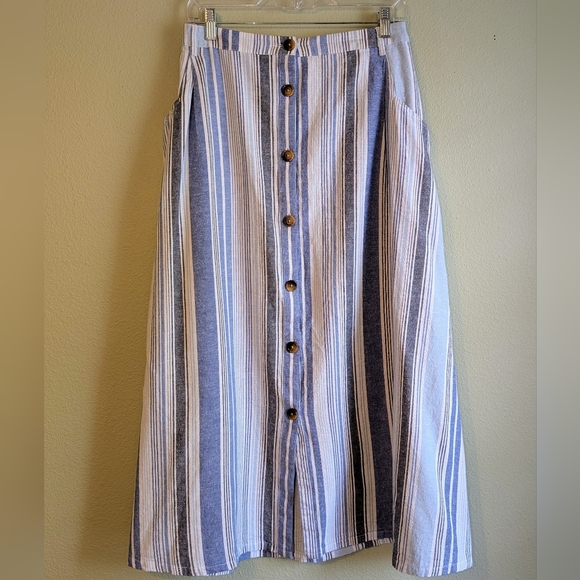 St. John's Bay Women's Chambray Midi Maxi Skirt 2X Button Front Cotton Linen - Picture 4 of 10